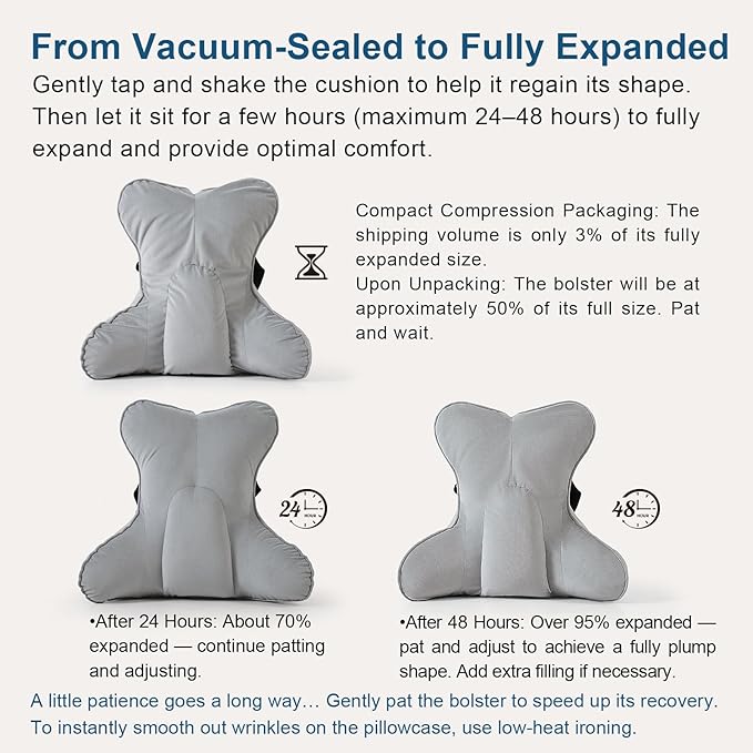 Lumbar Support Pillow(Pat. Pend) – Multi-Functional Ergonomic Back Cushion for Office Chair, Car Seat & Sofa, Reading Pillow with Firm Multi-Zone Support to Relieve Lower Back Pain,Zinc Gray