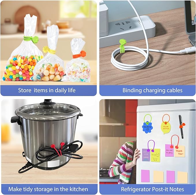 SOOOEC Magnetic Cord Ties, 16 Pack 7.2" Snap on Magnetic Cable Ties Cute Cloud Dialogue Design, Strong Magnetic Silicone Twist Ties for Bundling and Organizing, Assorted Colors.