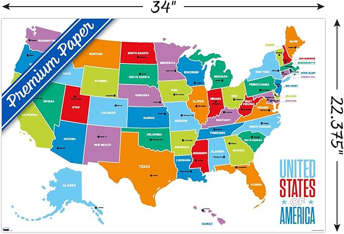 Trends International Map - United States Of America 2022 Wall Poster, 22.375" x 34", Premium Unframed Version