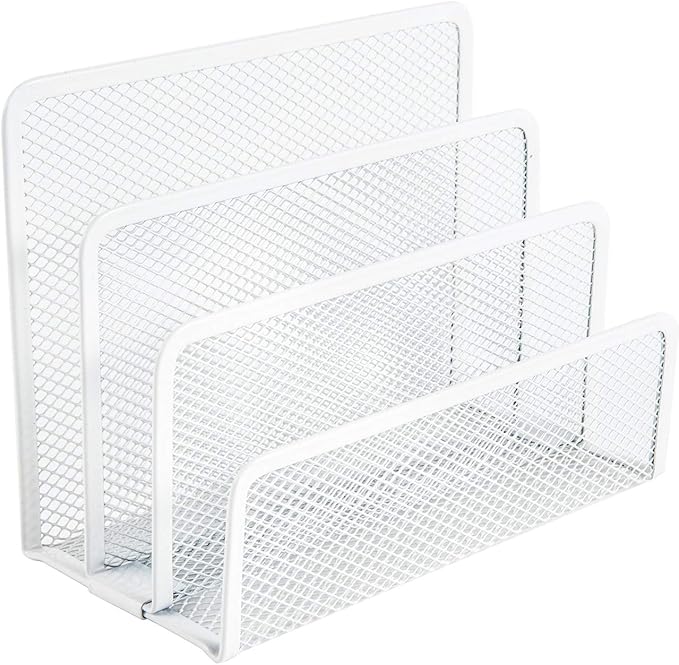 VANRA Small Letter Sorter Pack of 2 Desktop File Organizer Metal Mesh Paper Stacking Sorter Holder 3 Slots (2 White)