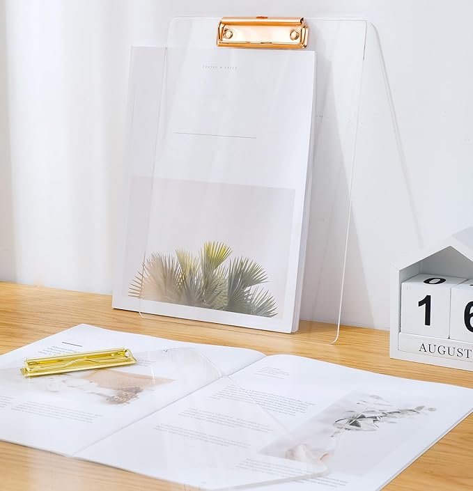 JIARI 4 Pack Clear Acrylic Office Clipboard A4 Letter Size 8.6" x 12.2" (Rose Gold 4 Pack)