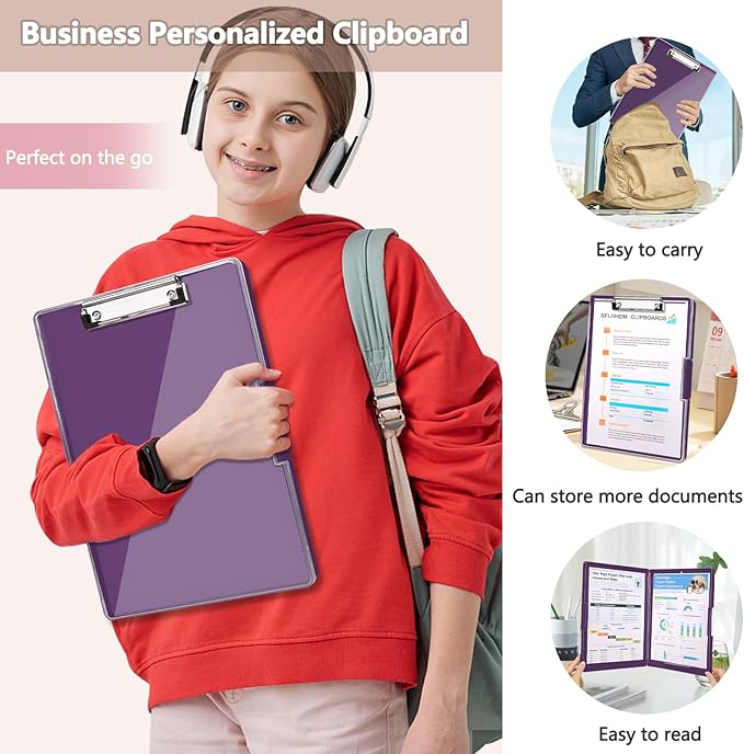 SFLHHDM Clipboard with Storage,Heavy Duty Clip Boards 8.5x11 with 2 Storage Case,Clear Visible Panel Storage Clipboards,Side Opening Nursing Clipboard Folder for Office Supplies-Dark Purple
