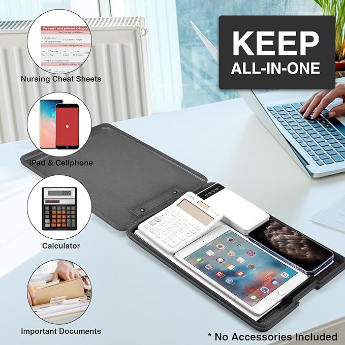 Sooez Clipboard with Storage, Plastic Storage Clipboards with Low Profile Clip, Nursing Clip Boards Foldable, Hanging Clipboard Case for Work, Teacher, Classroom Must Haves, Office School Supplies
