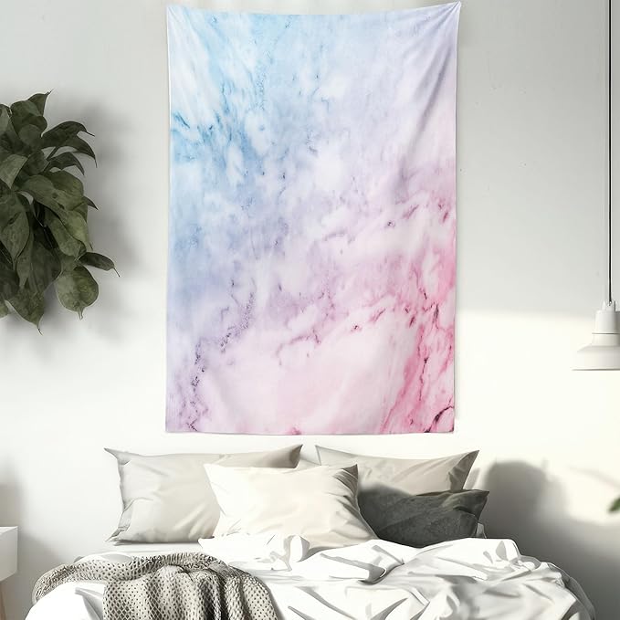 Ambesonne Marble Print Tapestry Queen Size, Pastel Toned Cloudy Crack Lines Stained Antique Shabby Design, Wall Hanging Bedspread Bed Cover Wall Decor, 88" X 88", Pink
