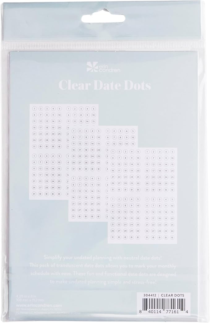 Erin Condren Colorful Calendar Date Dots, 12 Sheets of Grey and White Number Stickers for Undated Planners and Calendars, Monthly Date Dot Stickers for Easy Scheduling and Planning