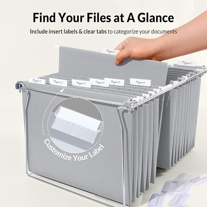 SUNEE 25 Pack Hanging File Folders, Gray Folders, Hanging File Folders Letter Size with 1/5-cut Tabs, Stay Organized for Your Home and Office Bulk File and Documents