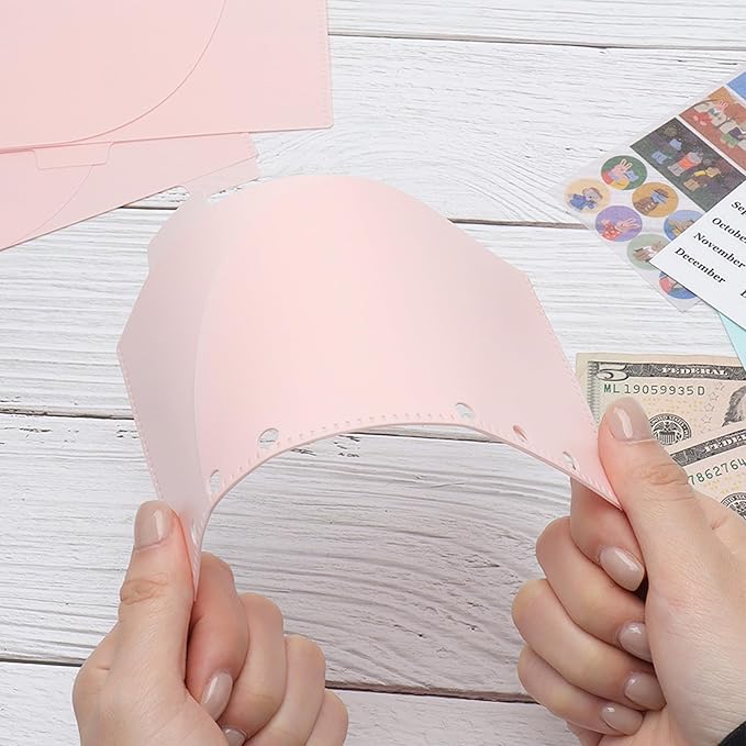 NatSumeBasics 12 A6 Cash Stuffing Envelopes 2 Layer Pink A6 Binder Pocket Dividers with Tab Sticker for 6 Rings Budgeting Planner Inserts Supplies Accessories (12 Pink)