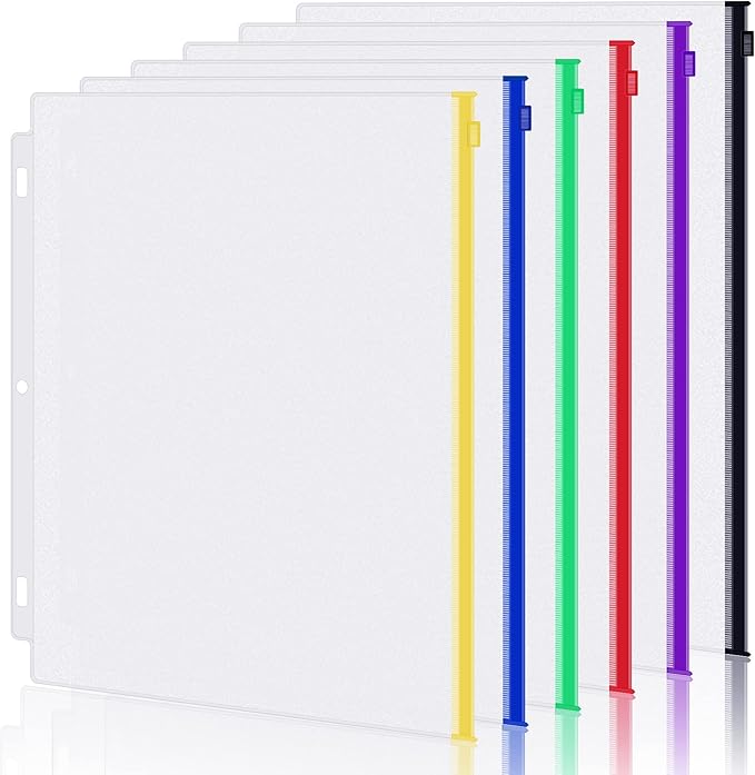 Antner 6 Pack Letter Size Binder Pockets for 3 Ring Binder, Multicolor Zipper Binder Pouches Loose Leaf Bags Document Folders, Waterproof PVC Binder Pockets Filing Bags for Business Office Supplies