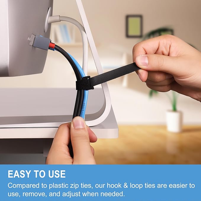 200 PCS 8 Inches Reusable Cable Ties | Adjustable Cord Wraps, Cable Straps | Hook & Loop Cord Organizer, Cable Management