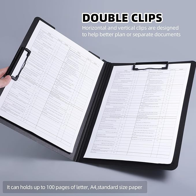Clipboard Folder, A4 Foldable Clipboard with Horizontal and Vertical Double Metal Clips, 360 Degree Foldable Binder Clipboards with Pen Holder, File Cover Work Folder Clipboards, Orange