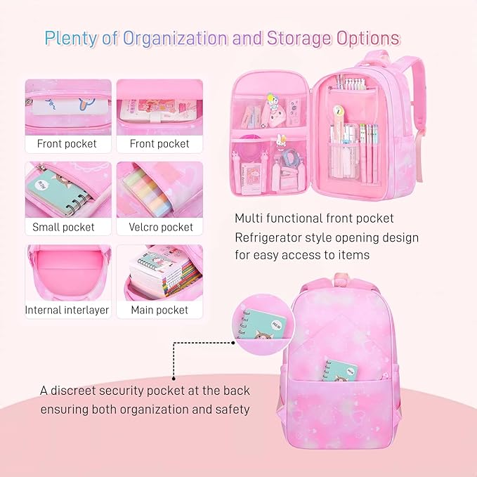 Backpack for Girls Cute Bow Kids Backpack for Elementary School Students Bookbag Middle School Bags for Girls Travel Back Pack, Dreamy Blue