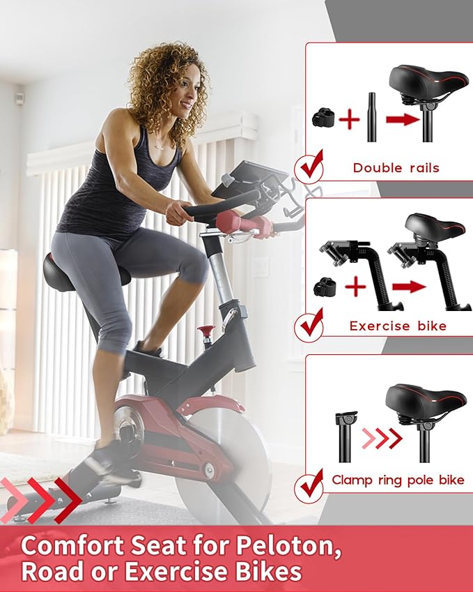 Oversized Bike Seat for Peloton Bike & Bike+, Comfort Seat Cushion Compatible with Peloton, Road or Exercise Bikes, Bicycle Wide Saddle Replacement for Men & Women, Accessories for Peloton