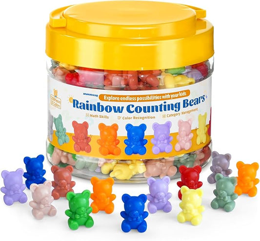 XINHUIDALSQ Rainbow Counting Bears Set of 200, 10 Colors Sorting Teddy Plastic Bears Math Manipulatives for Toddlers, 1 Inch Bear Conters Ages 3+ Kids