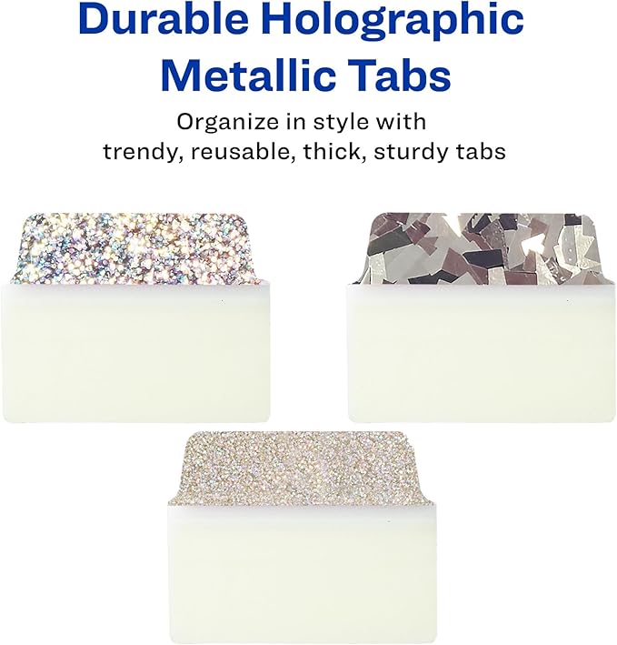 Avery Multi-Use Ultra Tabs, 2" x 1.5", Holographic Iridescent Designs, 18 Repositionable Page Tabs (74145)