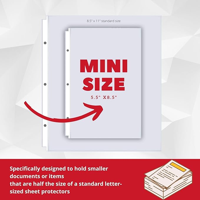 Performore Heavyweight Clear Mini Sheet Protectors Holds 5.5 x 8.5 Inches Sheets, Fits a 3-Ring Binder, Crystal Clear and Acid-Free with Reinforced Holes, Top Loading Paper Protector (25 Pack)