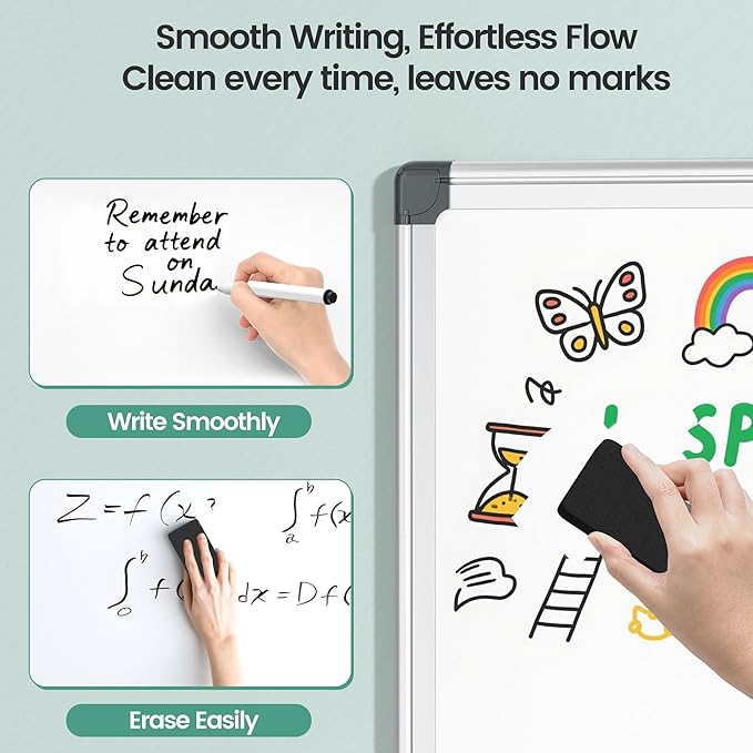 Magnetic White Board 24" x 18" for Wall, Dry Erase Board for Home Office, School, Study Room – Silver Aluminum Frame with 2 Markers, 4 Magnets, Eraser Included