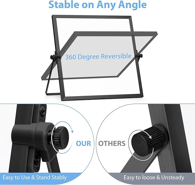 ARCOBIS Small WhiteBoard with Stand 10" X 10", Magnetic Double-Sided Dry Erase White Board Easel for Desk Students Home Office,Black