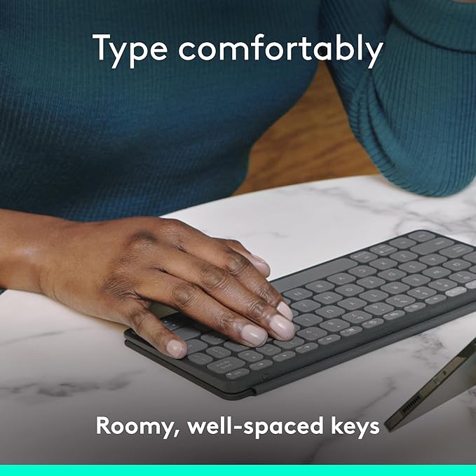 Logitech Keys-to-GO 2 Portable Wireless Keyboard with Built-in Cover, Slim and Compact Bluetooth Keyboard for iPad, iPhone, Mac, and Apple TV, Easily Switch with Devices - Graphite