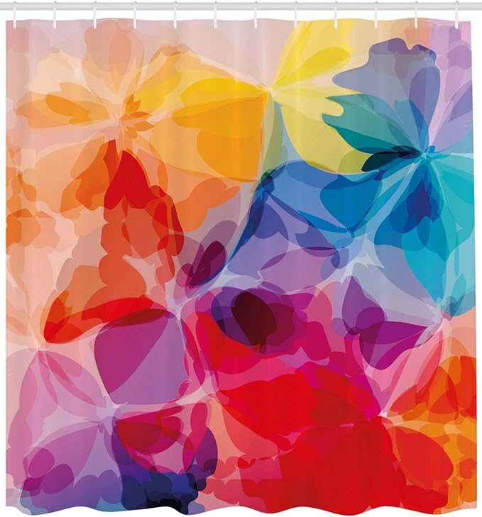 Ambesonne Floral Shower Curtain, Vibrant Colors Abstract Creative Watercolor Style Flower Pattern Design, Cloth Fabric Bathroom Decor Set with Hooks, 69" W x 70" L, Multicolor Vermilion Apricot