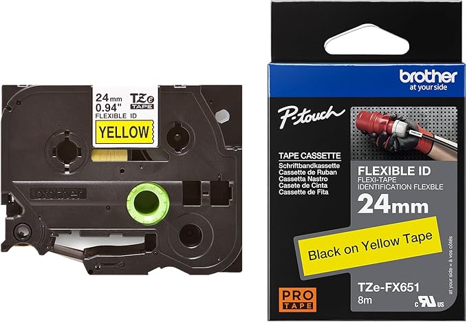 Brother Genuine P-touch TZE-FX651 Tape, 1" (0.94") Wide Flexible-ID Laminated Tape, Black on White, Best Suited for Wire Wrapping and Flagging, Water-Resistant, 0.94" x 26.2' (24mm x 8M), TZE-FX651
