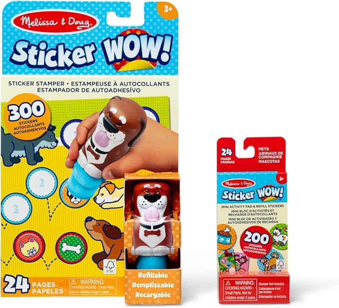 Melissa & Doug Sticker Wow!™ Dog Bundle: 24-Page Activity Book, Refillable Sticker Stamper, Mini Pad, 500 Stickers, Arts and Crafts for Kids Ages 3+