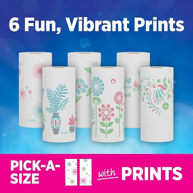 Sparkle Paper Towels, Spirited Prints, Pick-a-Size, 6 Count of 110 Sheets Per Roll, 110 Sheets (Pack of 6)