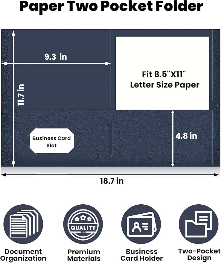 SUNEE Folders with Pockets(25 Pack, Dark Blue), 2 Pocket Folders Fit Letter Size Paper, Paper File Folder for School Office Home Business