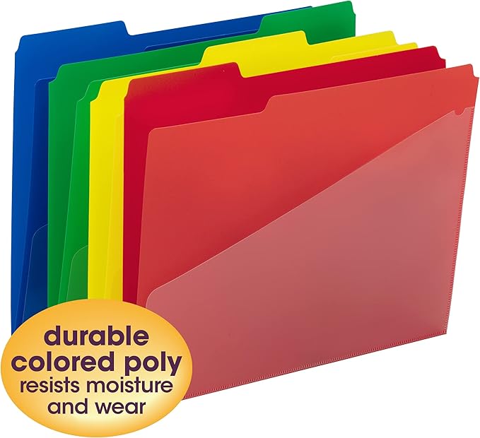 Smead Poly File Folders with Pockets, Folders for Documents, 1/3-Cut Tabs, File Folders Letter Size, Office Supplies, School Supplies, Set of 12 (10541)
