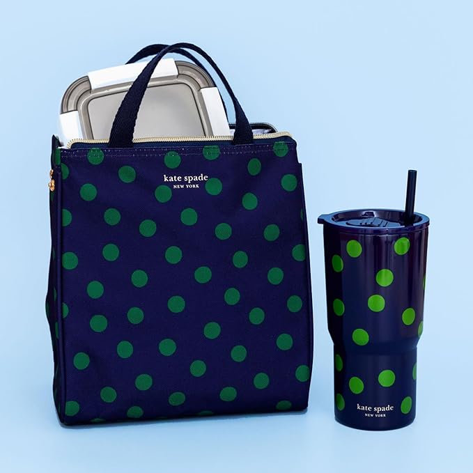 kate spade new york Portable Soft Cooler Lunch Bag, Thermal Tote with Insulated Interior Lining and Storage Pocket, Lunch Tote for Women, Sonnet Dot