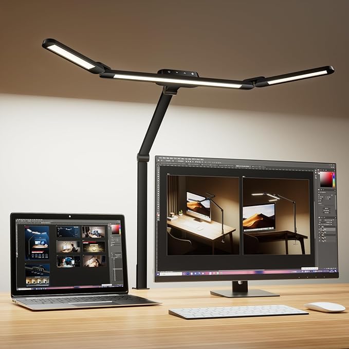 Honeywell LED Desk Lamp with Clamp - HJ3B Sunturalux Eye-Caring Desk Light for Home Office, 22W Ultra Bright 3-Section Adjustable Task Lamp with Stepless Dimming for Dual Monitor Lighting