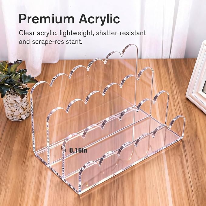 Acrylic File Mail Desktop Organizer Sorters,3 Upright Compartments Laddered, Vertical File Holder for Office/Home, Space-Saving Desk Organizer for Letters, Envelope, Bills, Stationery