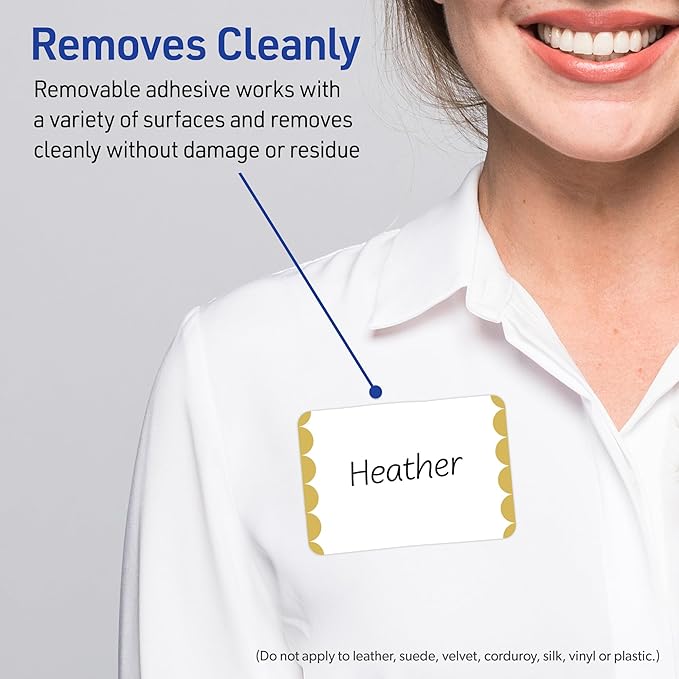 Avery Printable Rectangle Adhesive Name Tags, Gold Dots Edge Design, 2-1/3" x 3-3/8", Matte White Removable Name Tags, Laser/Inkjet, 80 Total, Great for Name Badges
