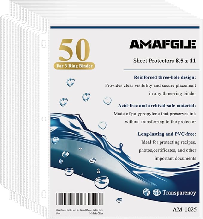 Clear Sheet Protectors for 3 Ring Binder, Plastic Sleeves for Paper 8.5x11, Heavy Duty Page Protectors for 3 Ring Binder, Top Loading Paper Protector for Documents and Photos,Letter Size.