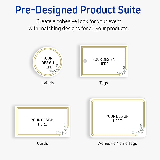 Avery Printable Rectangle Adhesive Name Tags, Double Gold Border Florals Design, 2-1/3" x 3-3/8", Matte White Removable Name Tags, Laser/Inkjet, 80 Total, Great for Name Badges