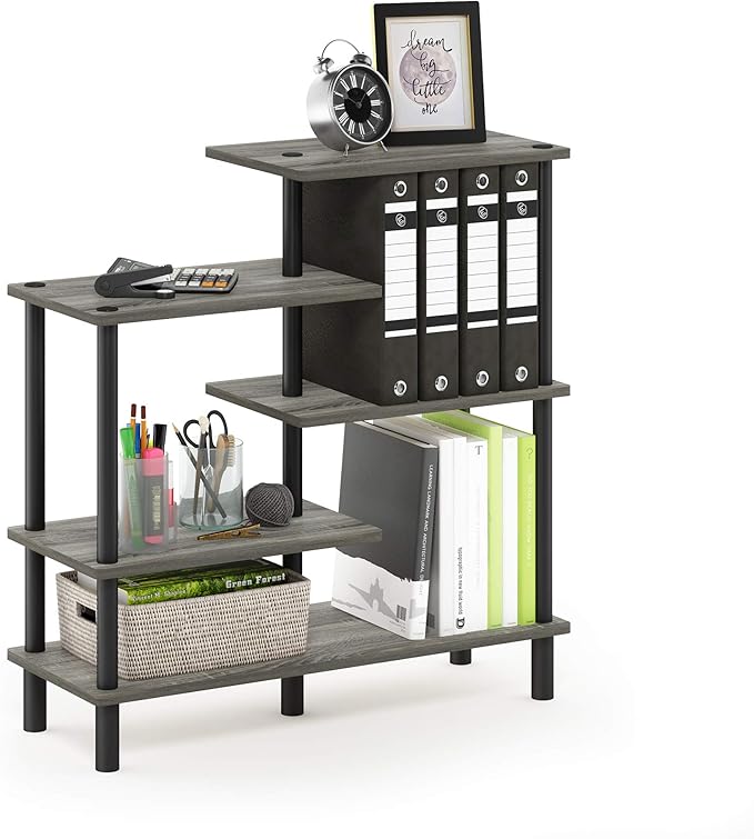 Furinno Turn-N-Tube 5-Tier Accent Display Rack, French Oak Grey/Black