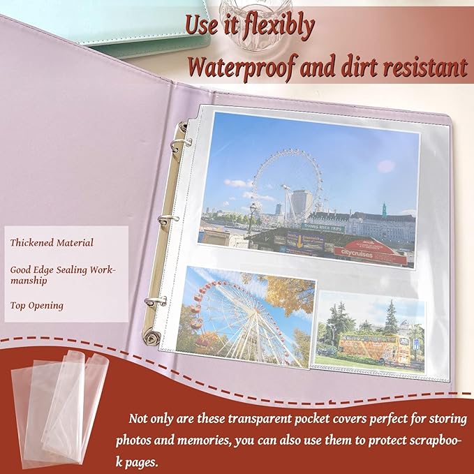 Vmiapxo 100 Pack Scrapbook Refill Pages 12x12 Inch, Clear Page Protectors Fit 3 Ring Scrapbooking Binder & 12 x 12 Photo Album, Heavyweight Plastic Protective Sleeves, Sheet Protectors