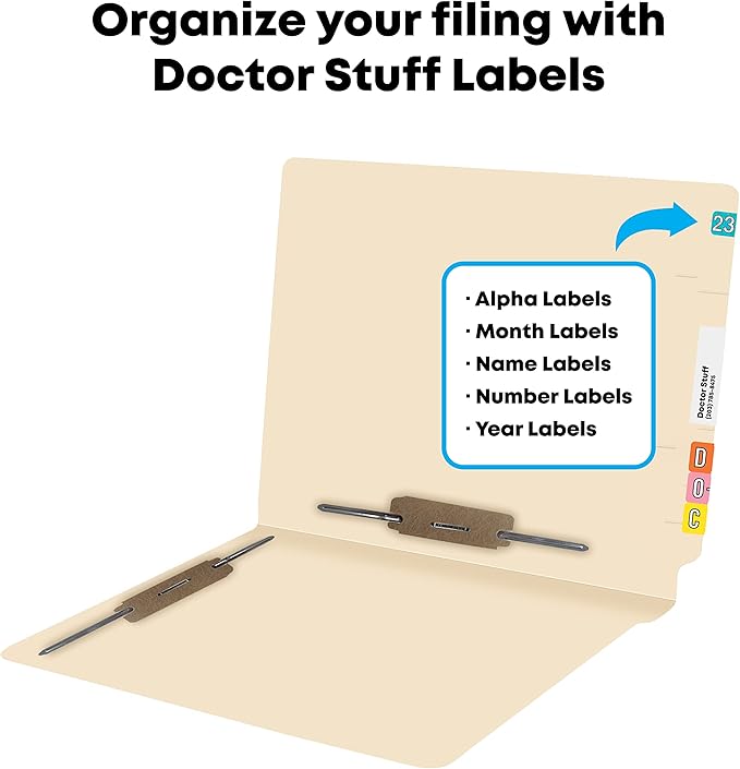 Doctor Stuff Medical Chart File Folders - Letter Size, Manila, Reinforced End Tab Folders with 2” Bonded Fastener on Top Left and Back Right Positions 3 & 5, 14 pt Manila Stock, Box of 50