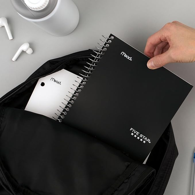 Five Star Spiral Notebook, 2 Subject, College Ruled Paper, 6" x 9-1/2", 80 Sheets, Fights Ink Bleed, Water Resistant Cover, Black (840029AA2-ECM)