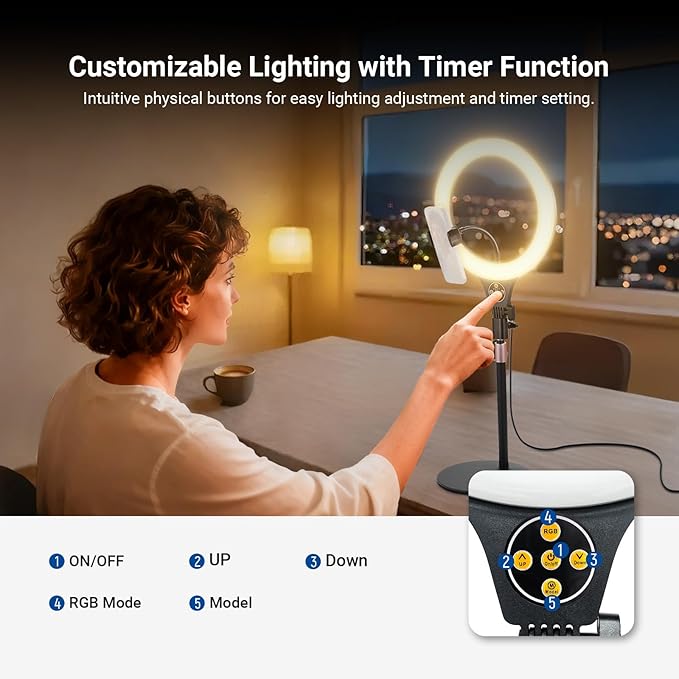 NEEWER ENTRY LEVEL VERSION N37 10.5" RGB Ring Light with Desktop Stand/Phone Holder Compatible with iPhone/Remote, 10W CRI85+ LED Lighting for TikTok YouTube Streaming Recording Laptop Zoom Video Call
