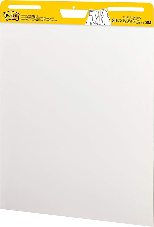 Post-it Super Sticky Easel Pad 25 in x 30 in White 30 Sheets/Pad 2 Pad/Pack Large White Premium Self Stick Flip Chart Paper Super Sticking Power (559)