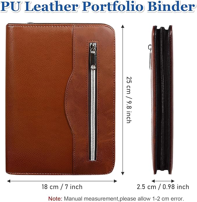 SAYEEC Leather Portfolio Notebook Binder with Calculator A5 6 Ring Refillable Budget Planner Binder Cover with Zipper Zippered Padfolio Organizer Business Journal Conference Folder Gifts for Men Women