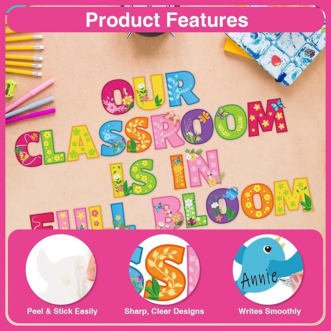108pcs 3D Spring Bulletin Board Decorations Set Our Classroom is in Full Bloom Butterfly Flower Floral Cutouts Spring Bulletin Board for Motivational Classroom School Home
