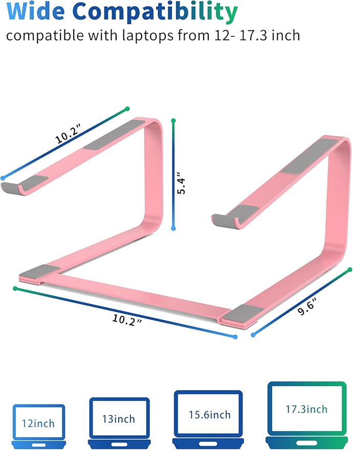 SOUNDANCE Laptop Stand for Desk, Metal Computer Riser, Heavy Stable PC Holder, Ergonomic Laptops Elevator for 12 to 17.3 Inches Notebook Computer, Pink