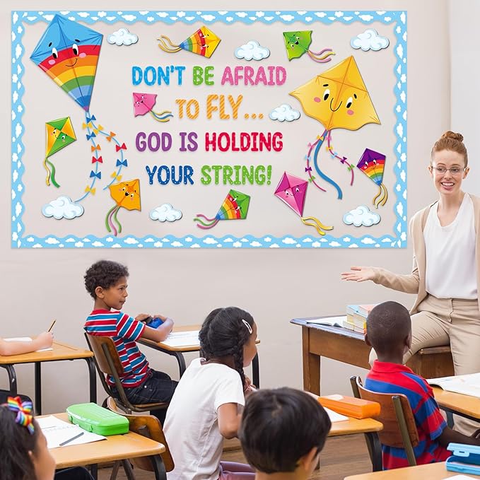 Pasimy Kite Bulletin Board Decorations Set Back to School Classroom Decor Motivational Religious Christian Cutouts Cloud Bulletin Board Borders for Summer Sunday School Home Office Wall Door Supplies