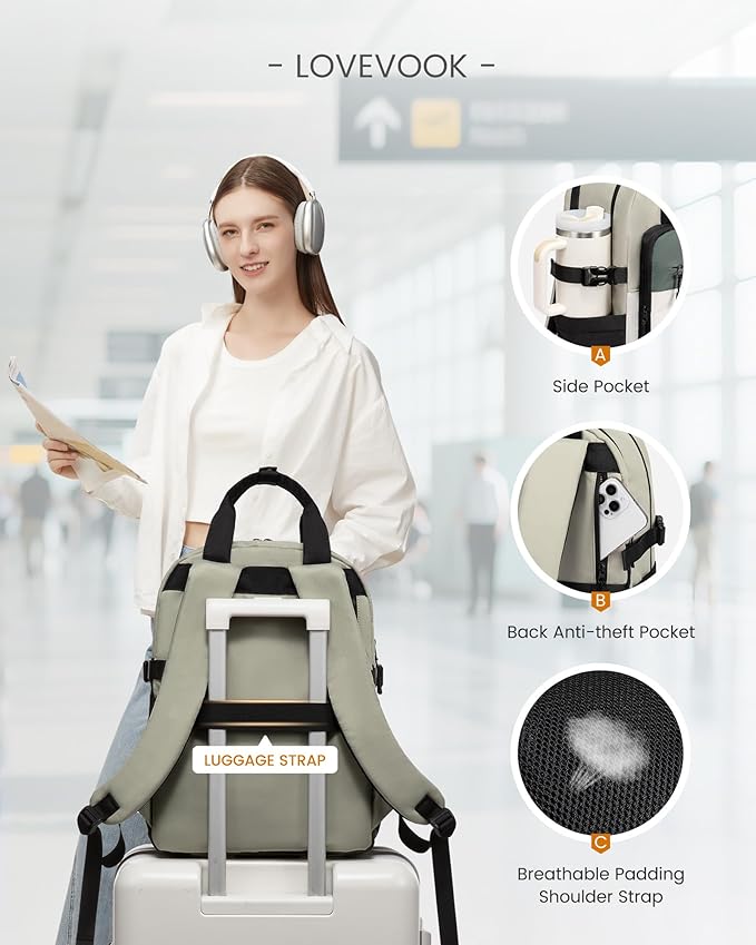 LOVEVOOK Laptop Backpack for Women, 15.6 Inch Computer Backpack Purse, Casual Daypack Carry-On Personal Item Travel Bag, College Bookbook for Teen Girls Students Back to School