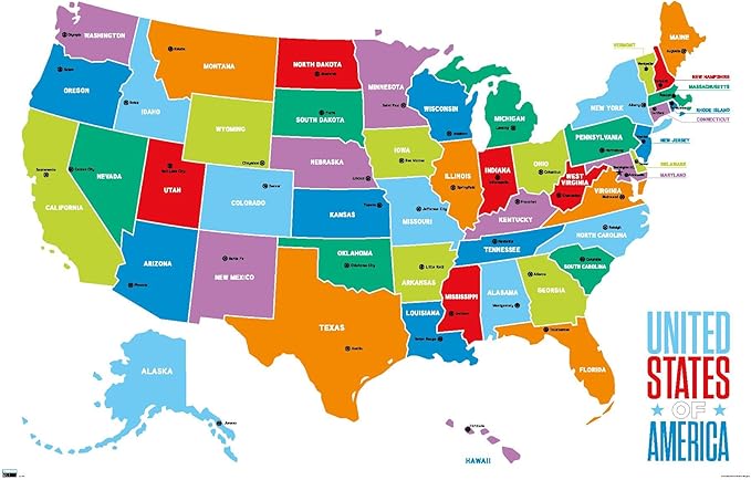 Trends International Map - United States Of America 2022 Wall Poster, 22.375" x 34", Premium Unframed Version