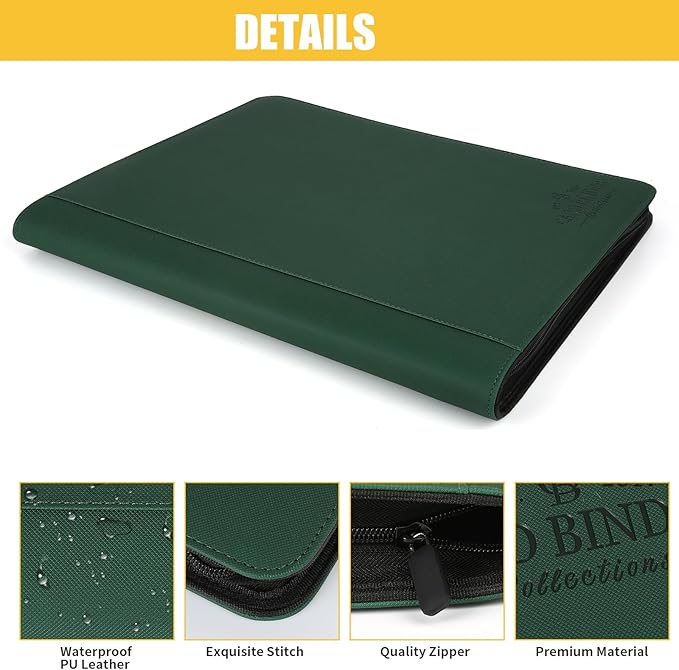 Toploader Binder,Toploader Hard Cases, 4-Pocket Pages Sleeves Hold up 128 Cards.Toploader Card Binder with Sleeves for “3×4” rigid，Card Holder(Blackish Green)
