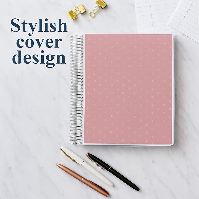 Erin Condren 8.5" x 11” Productivity Spiral Notebook, Lines & Checklist Layout with 80 Lb. Paper, Canvas Asterisk Cover, 160 Productivity Notebook Pages, Platinum Coil, Stickers Included