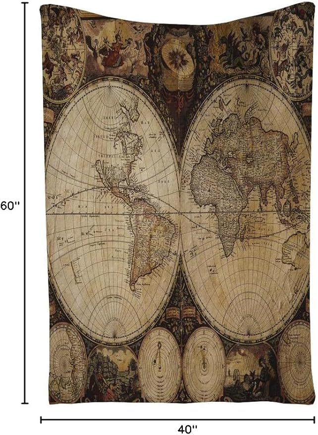 Ambesonne World Map Tapestry, Old World Map Drawn in 1720s Nostalgic Style Art Historical Atlas Vintage Design, Wall Hanging for Bedroom Living Room Dorm Decor, 40" X 60", Multicolor