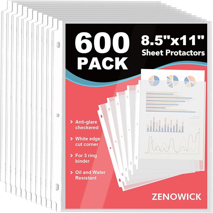 600 Pack Sheet Protectors 8.5 x 11 inch Clear Page Protectors for 3 Ring Binder, Plastic Sleeves for Papers, Document
